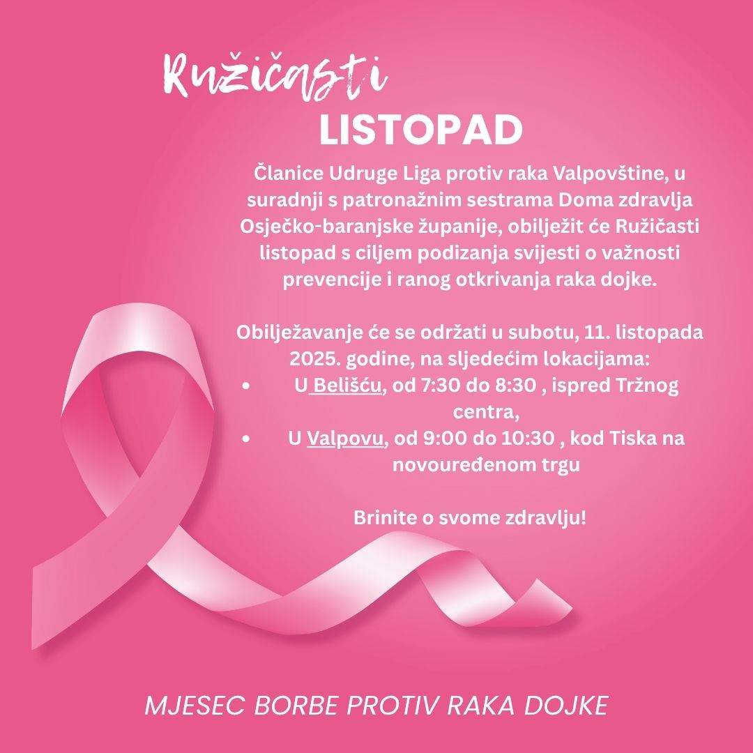 Najava obilježavanja Ružičastog listopada u Belišću i Valpovu
